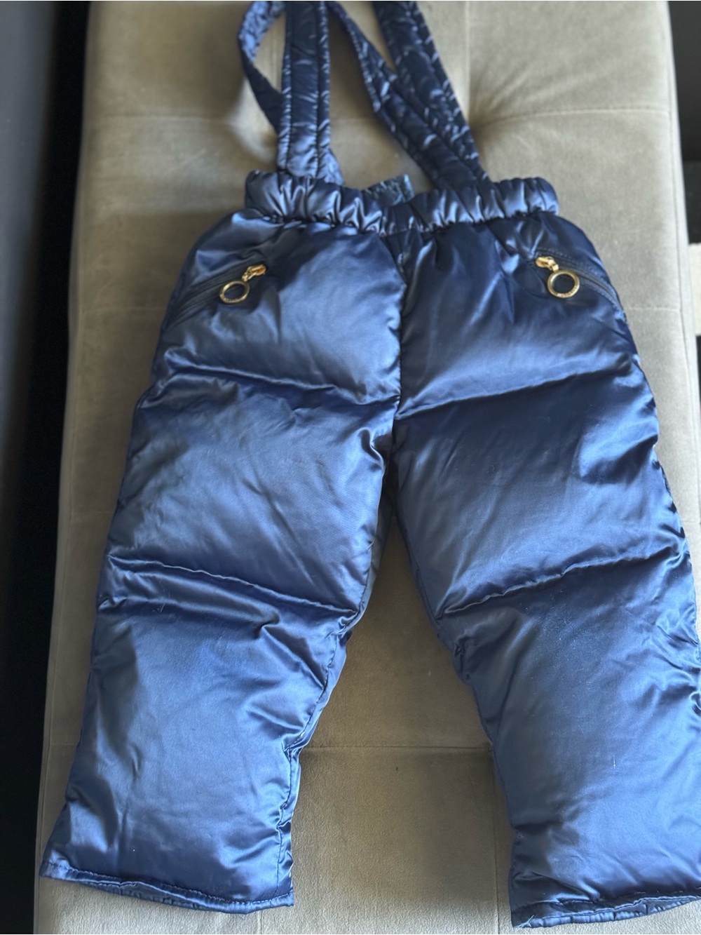 Moncler Kids Navy Down Quilted Puffer SnowPants with Gold Hardware